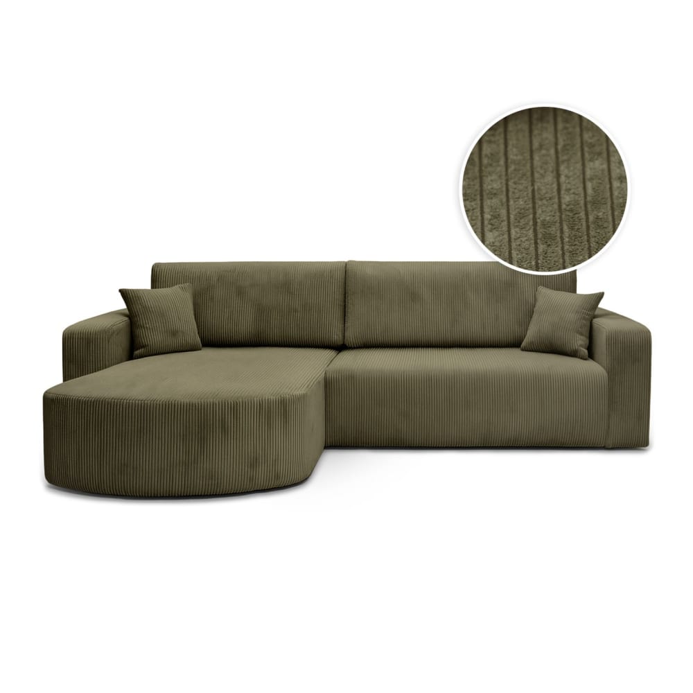 Canapé d'angle réversible 4 places en velours côtelé - Vert kaki