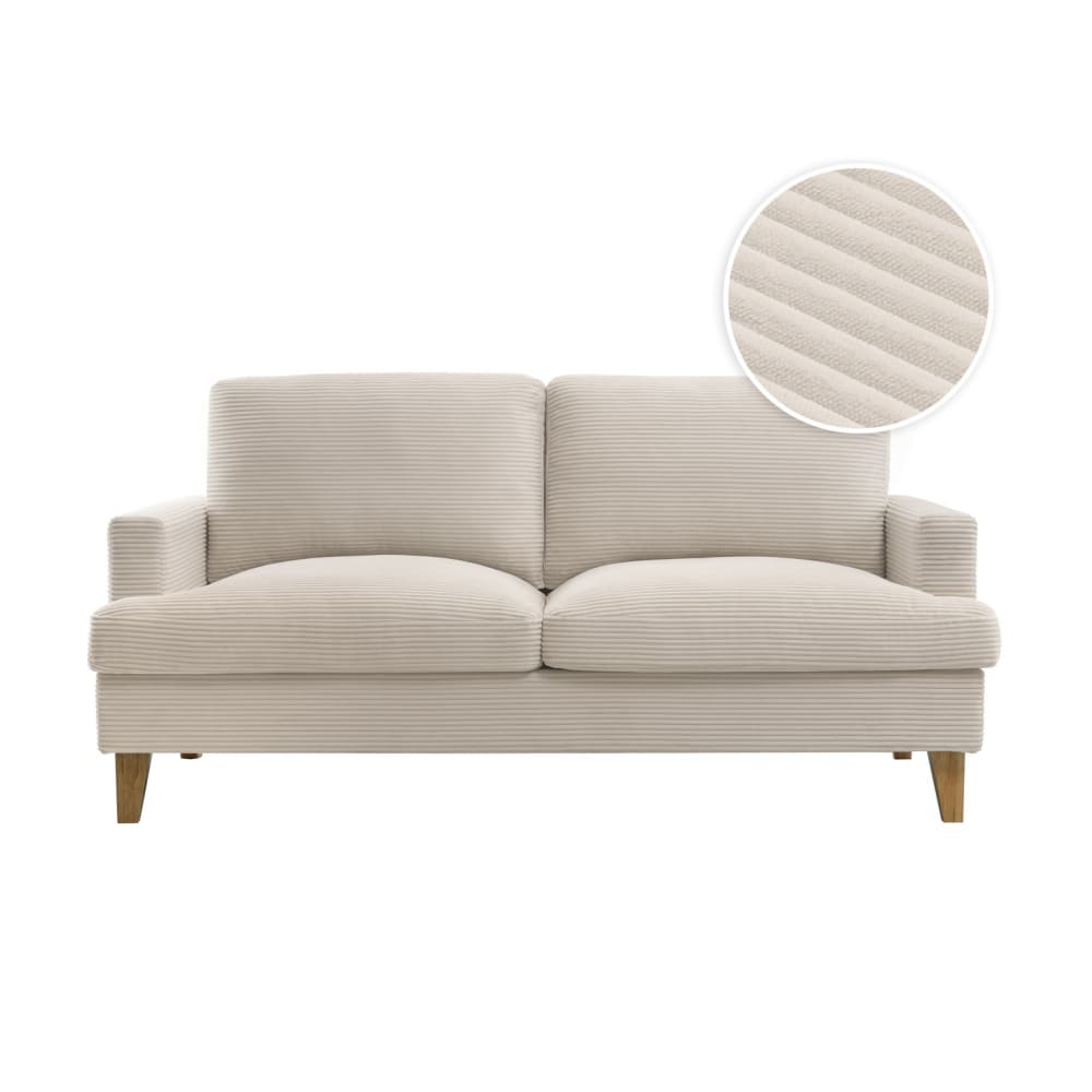 Canapé droit 3 places en velours côtelé beige