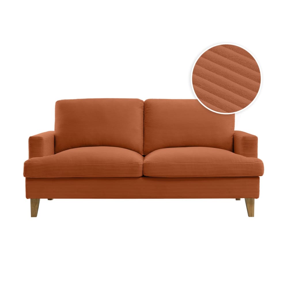 Canapé droit 3 places en velours côtelé terracotta