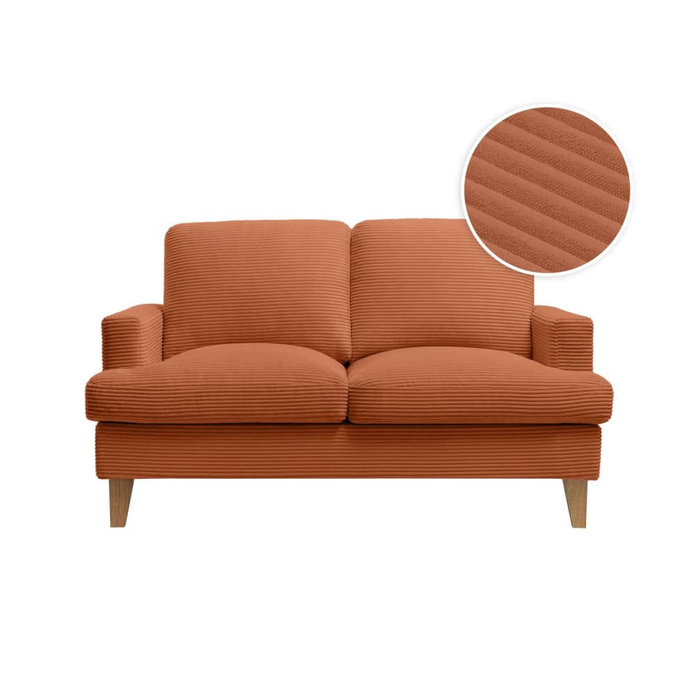 Canapé droit 2 places en velours côtelé terracotta