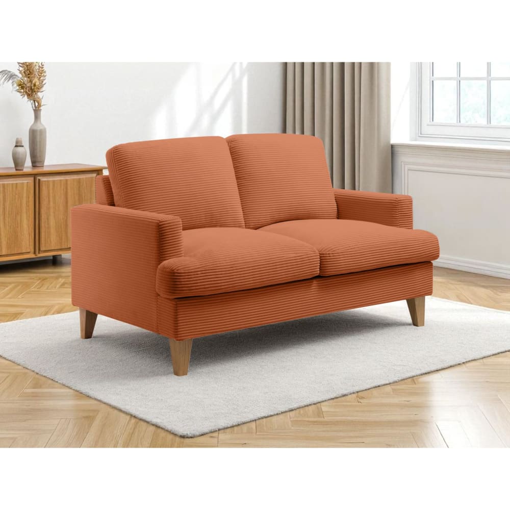 Canapé droit 2 places en velours côtelé terracotta