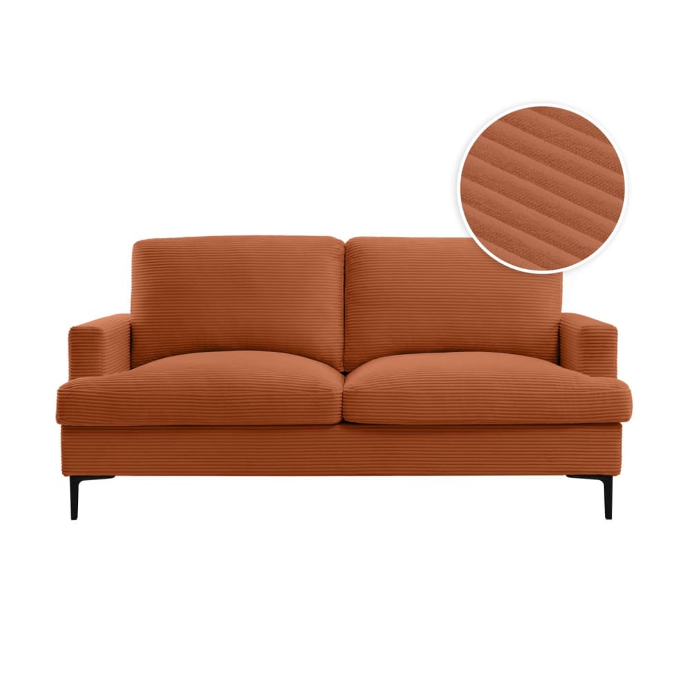 Canapé droit 3 places en velours côtelé terracotta