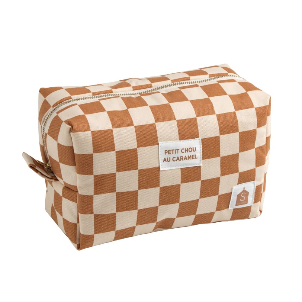Trousse de toilette en coton imprimé damier
