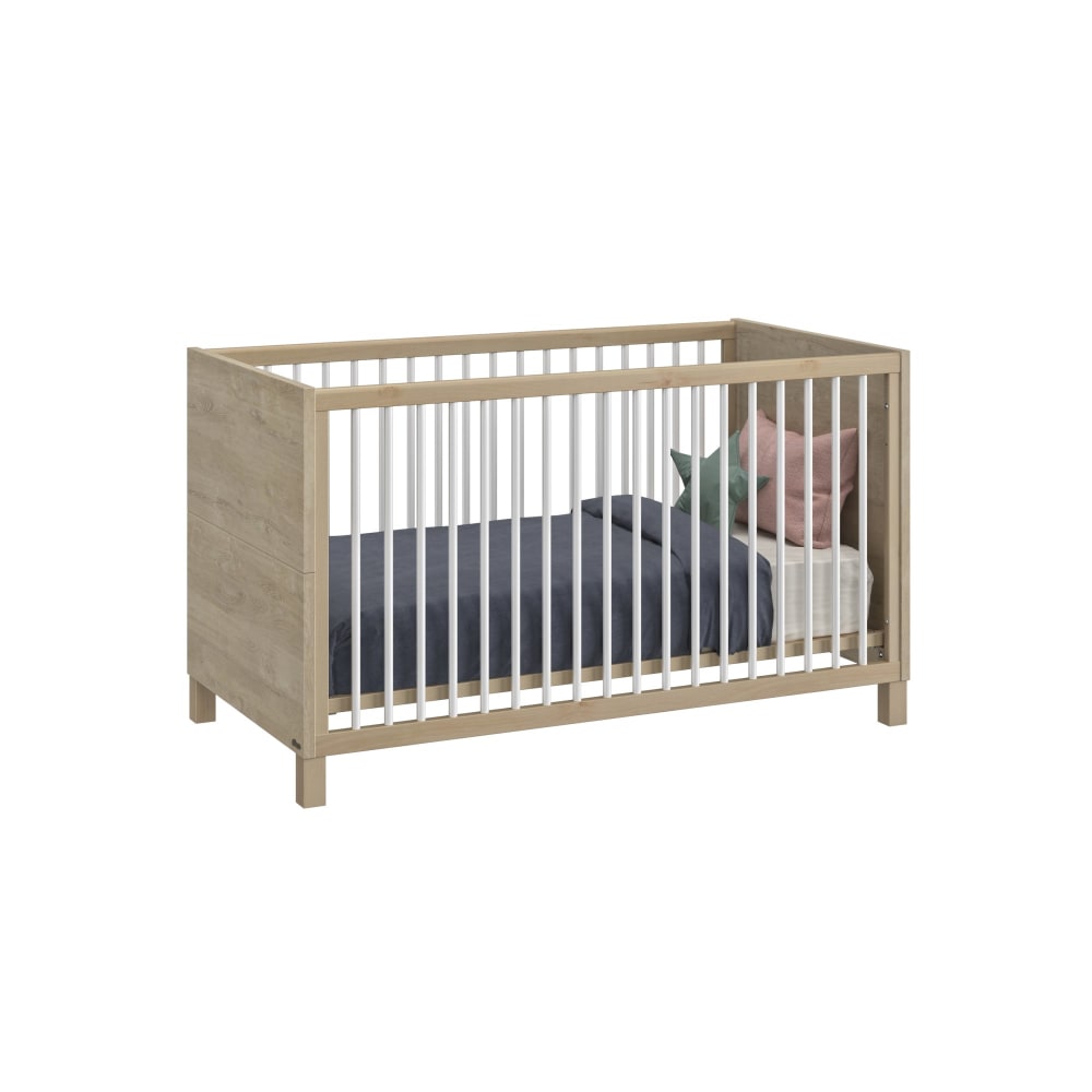 Lit bébé évolutif achille 70cm x 140cm effet bois chêne blond/blanc (Galipette) - Image 2