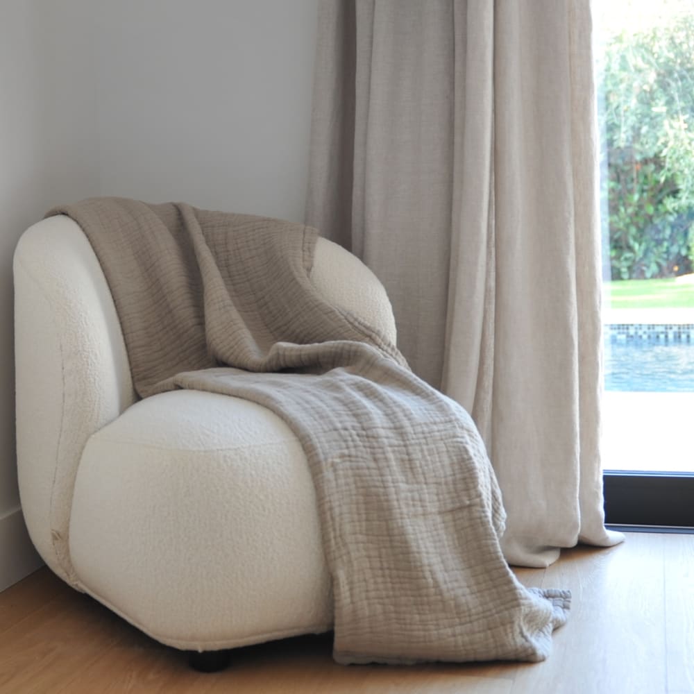 Plaid en coton et lin gaufré Cappuccino 180X220 CM