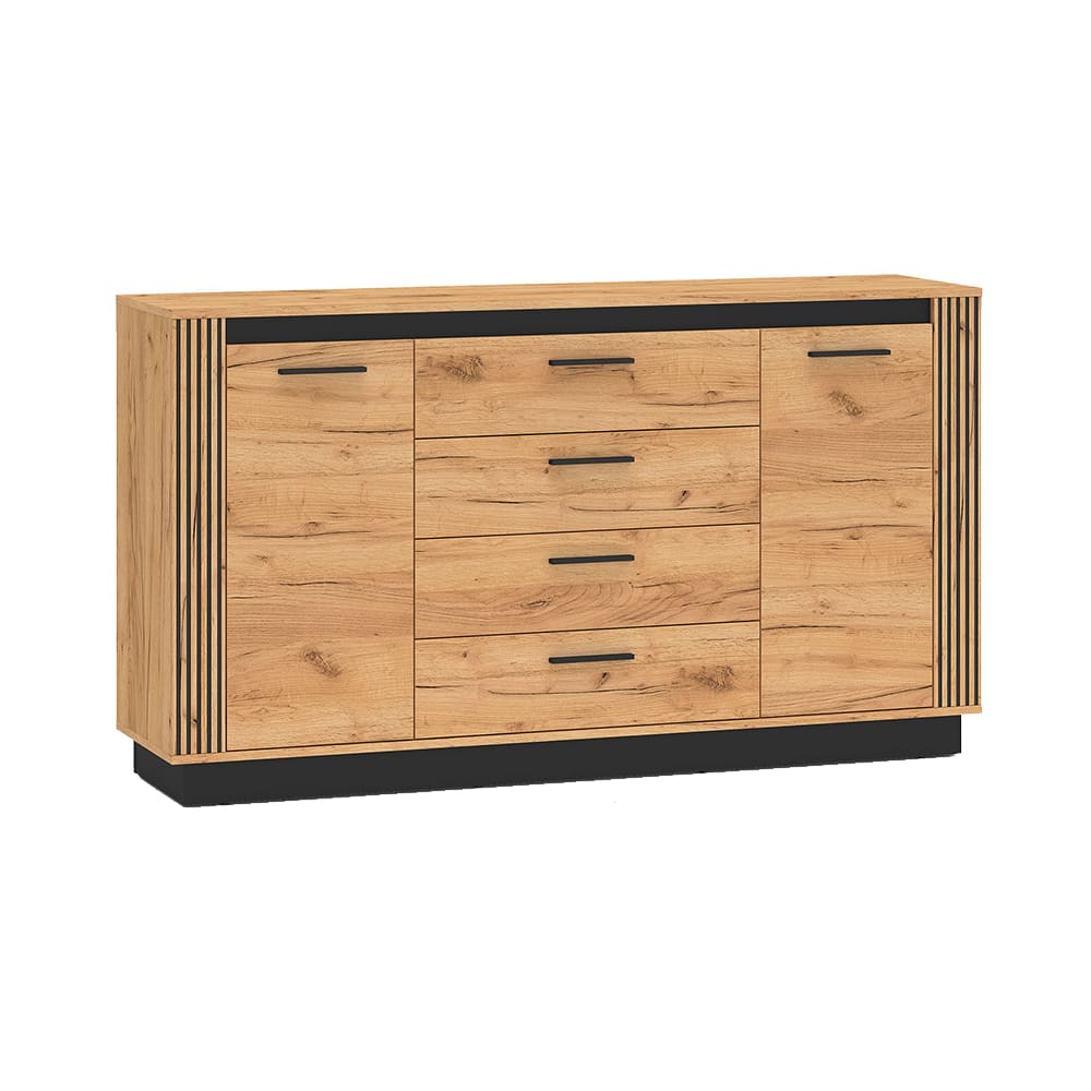 Feldmann-Wohnen Kommode mit Türen & Schubladen aus MDF, braun / schwarz, 160x40x90cm style modern - Spanplatte