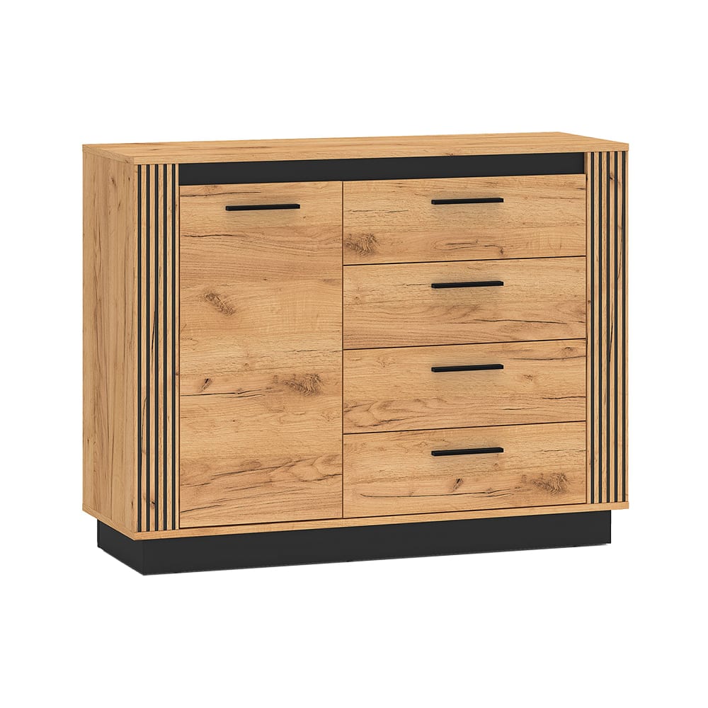 Feldmann-Wohnen Kommode mit Tür & Schubladen aus MDF, braun / schwarz, 115x40x90cm style modern - Spanplatte