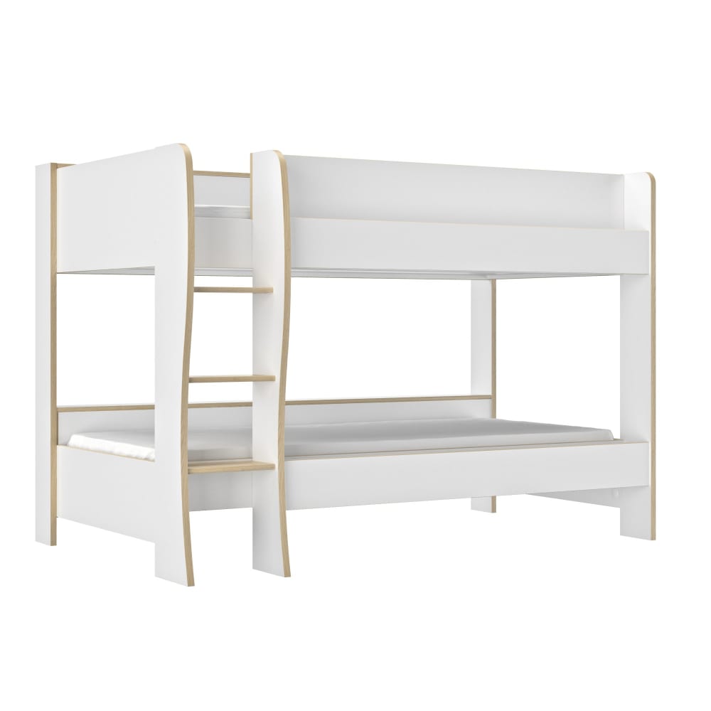 Lits superposés effet bois chêne clair et blanc