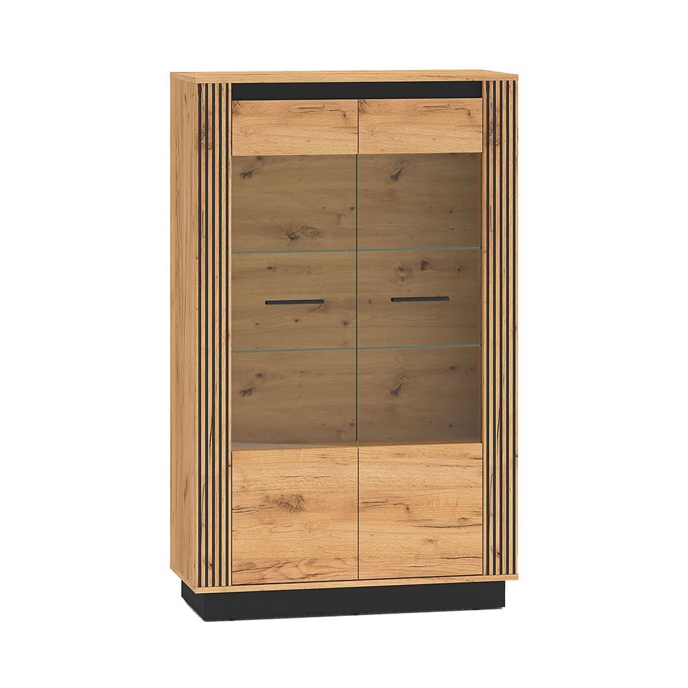 Feldmann-Wohnen Vitrine mit Türen aus MDF, 92x40x141cm, Eiche / schwarz style modern Braun Spanplatte