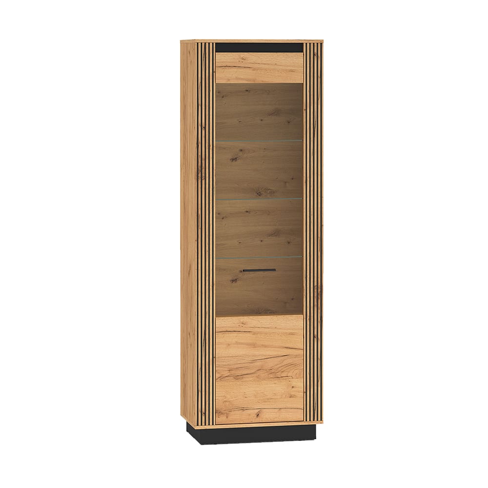 Feldmann-Wohnen Vitrine mit Tür aus MDF, 65x40x200cm, Eiche / schwarz style modern Braun Spanplatte