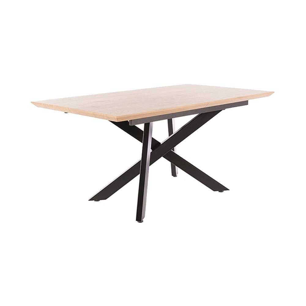 Feldmann-Wohnen Esstisch ausziehbar aus MDF & Metall 160-200x76x90cm, Eiche / schwarz style modern Braun Spanplatte