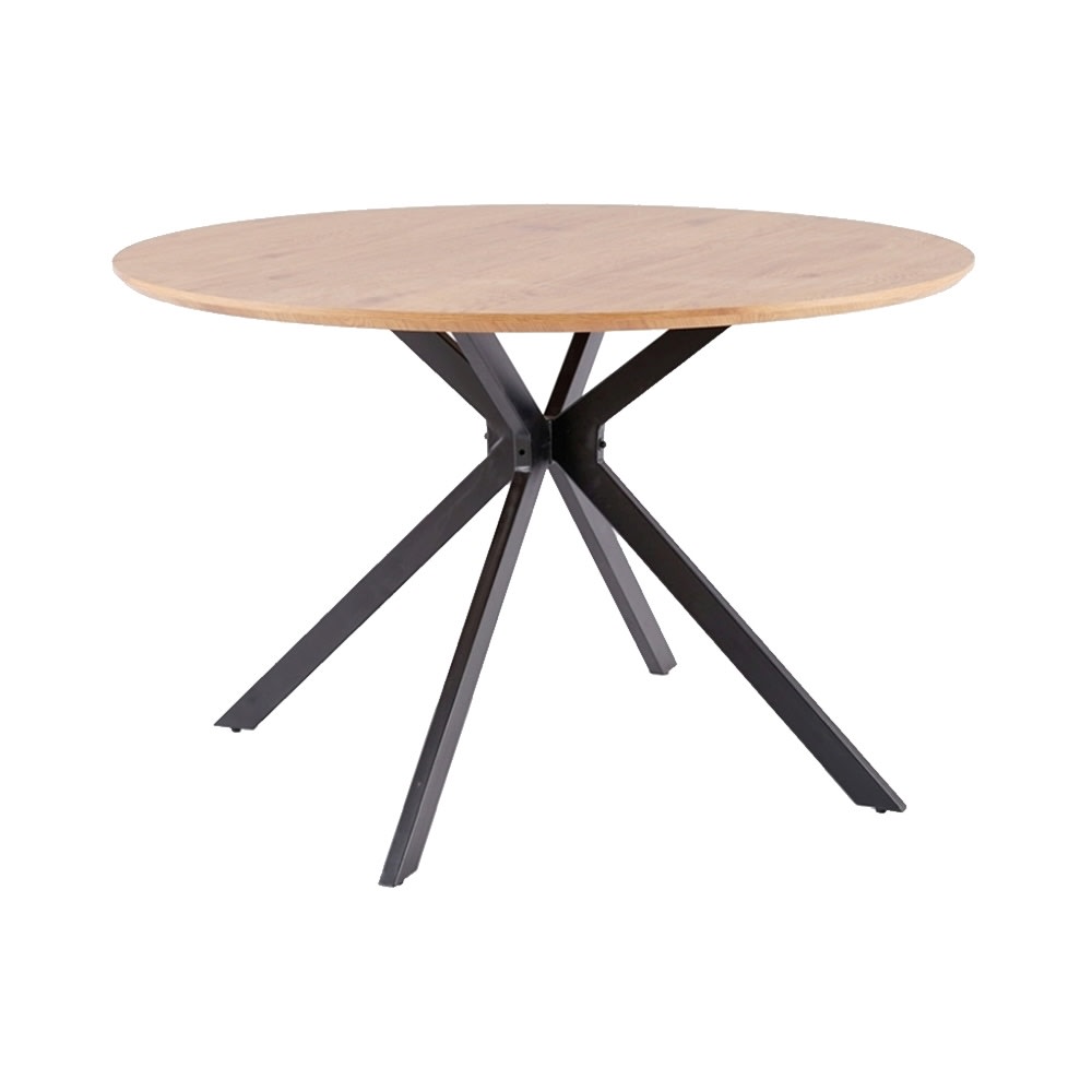 Feldmann-Wohnen Esstisch rund aus MDF & Metall, 120x120x76cm, Eiche / schwarz style modern Braun Spanplatte