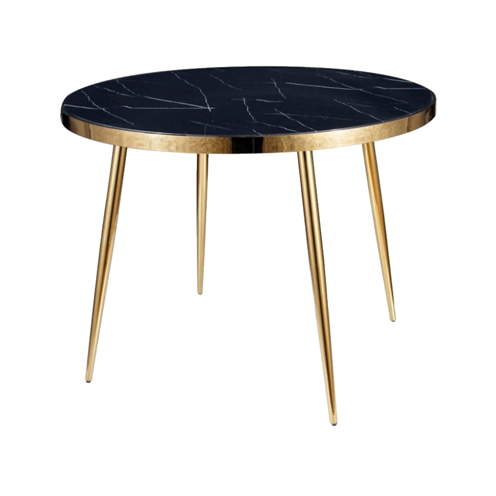 Feldmann-Wohnen Esstisch rund aus Glas & Metall, 100x100x75cm, Marmor schwarz / Gold style modern - Glas