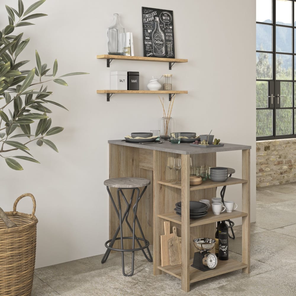 Ilôt central effet bois chêne clair & beige