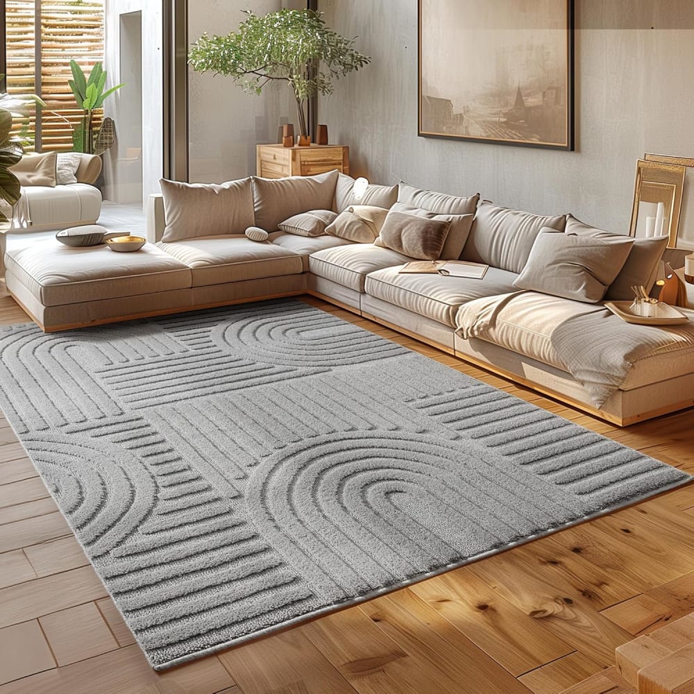 Tapis couloir à relief géométriques gris 80x250cm — vue 3