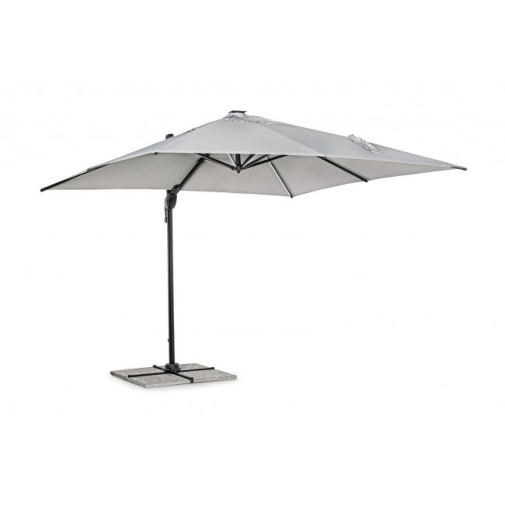 Parasol avec éclairage LED en aluminium anthracite, toile gris 3x3