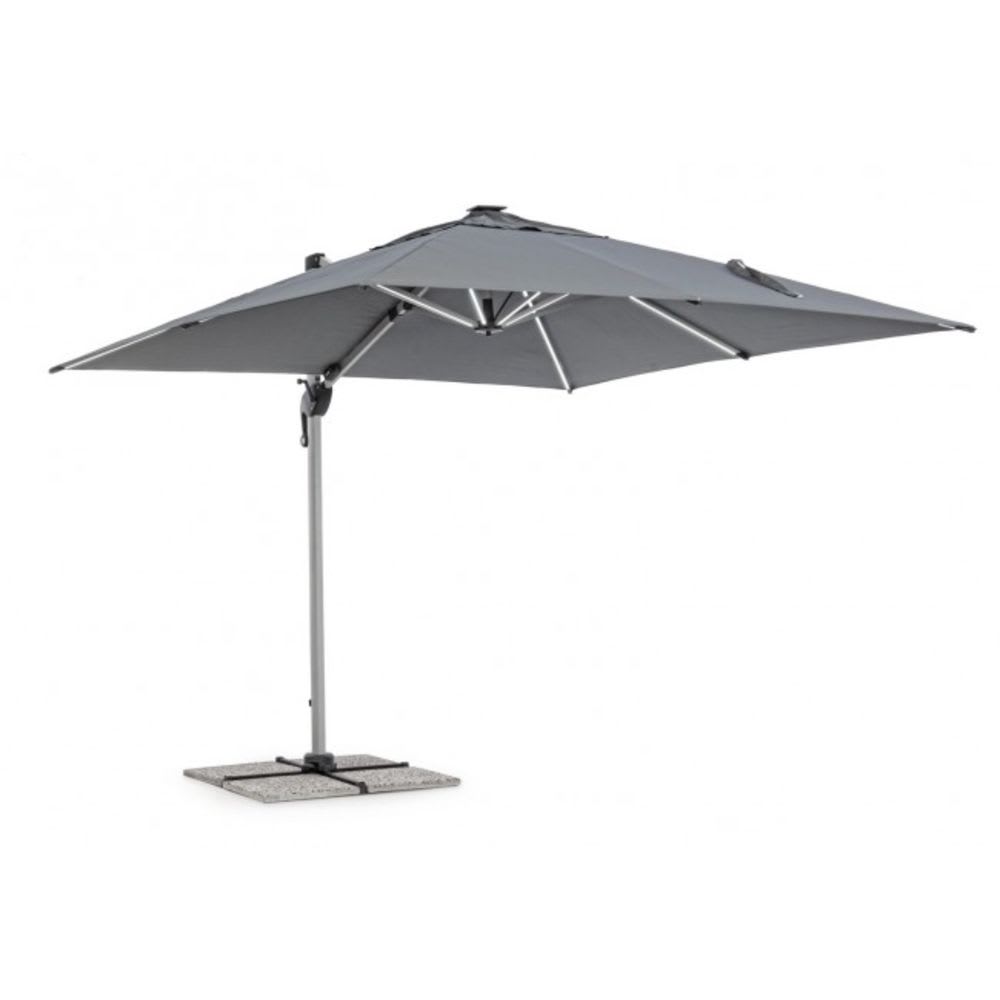 Parasol avec lumières LED en aluminium anodisé, toile gris foncé 3x3