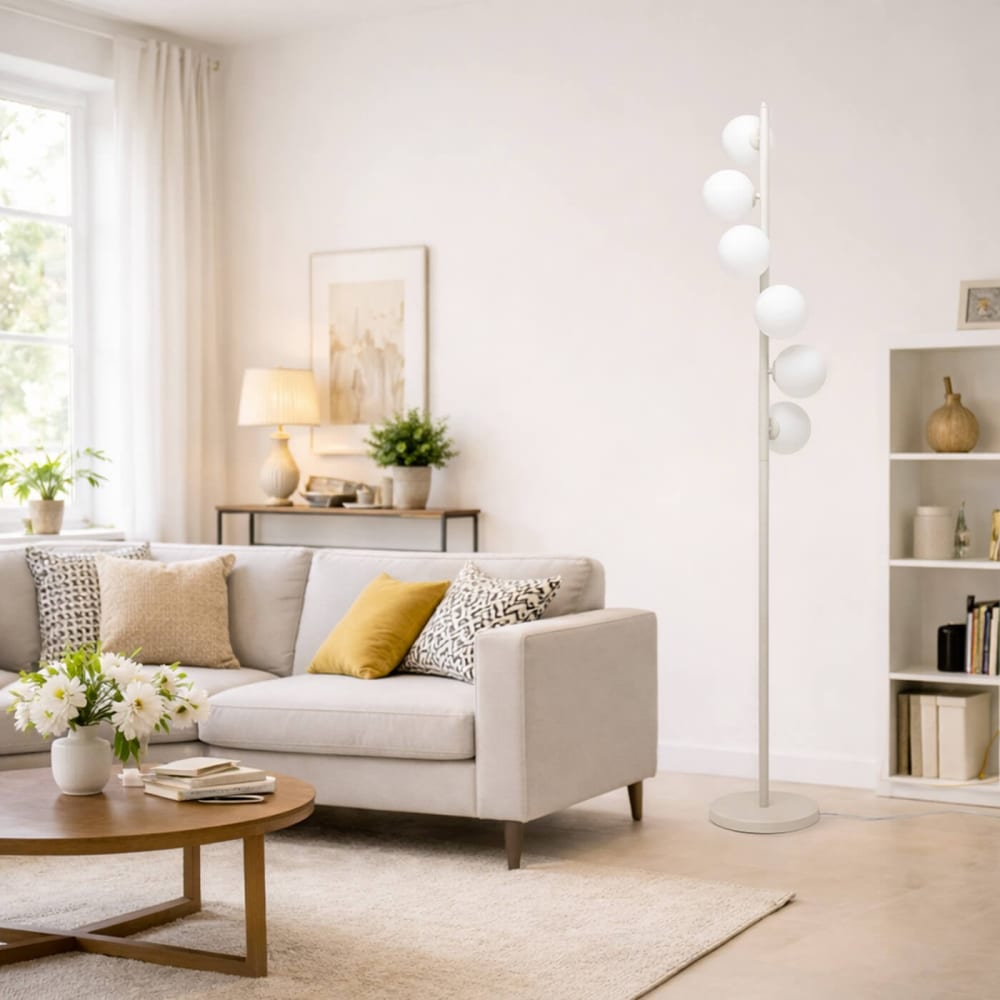 Lampadaire en acier beige et verre h160 — vue 3