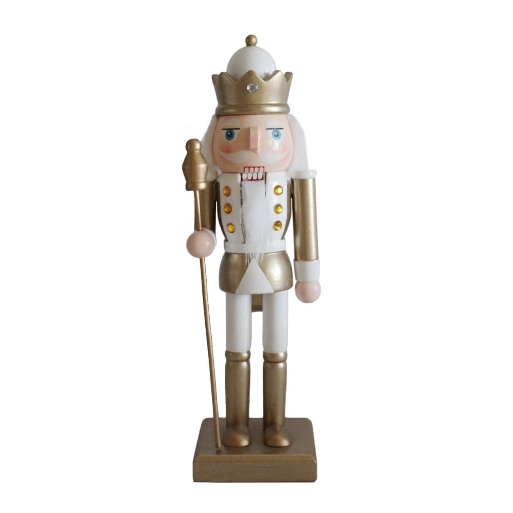 Statuette décorative casse-noisette en bois blanc et or, H 25 cm Statuette décorative casse-noisette en bois blanc et or, H 25 cm