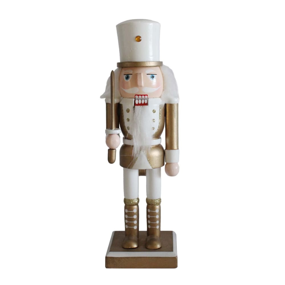 Statuette décorative casse-noisette en bois blanc et or, H 25 cm Statuette décorative casse-noisette en bois blanc et or, H 25 cm