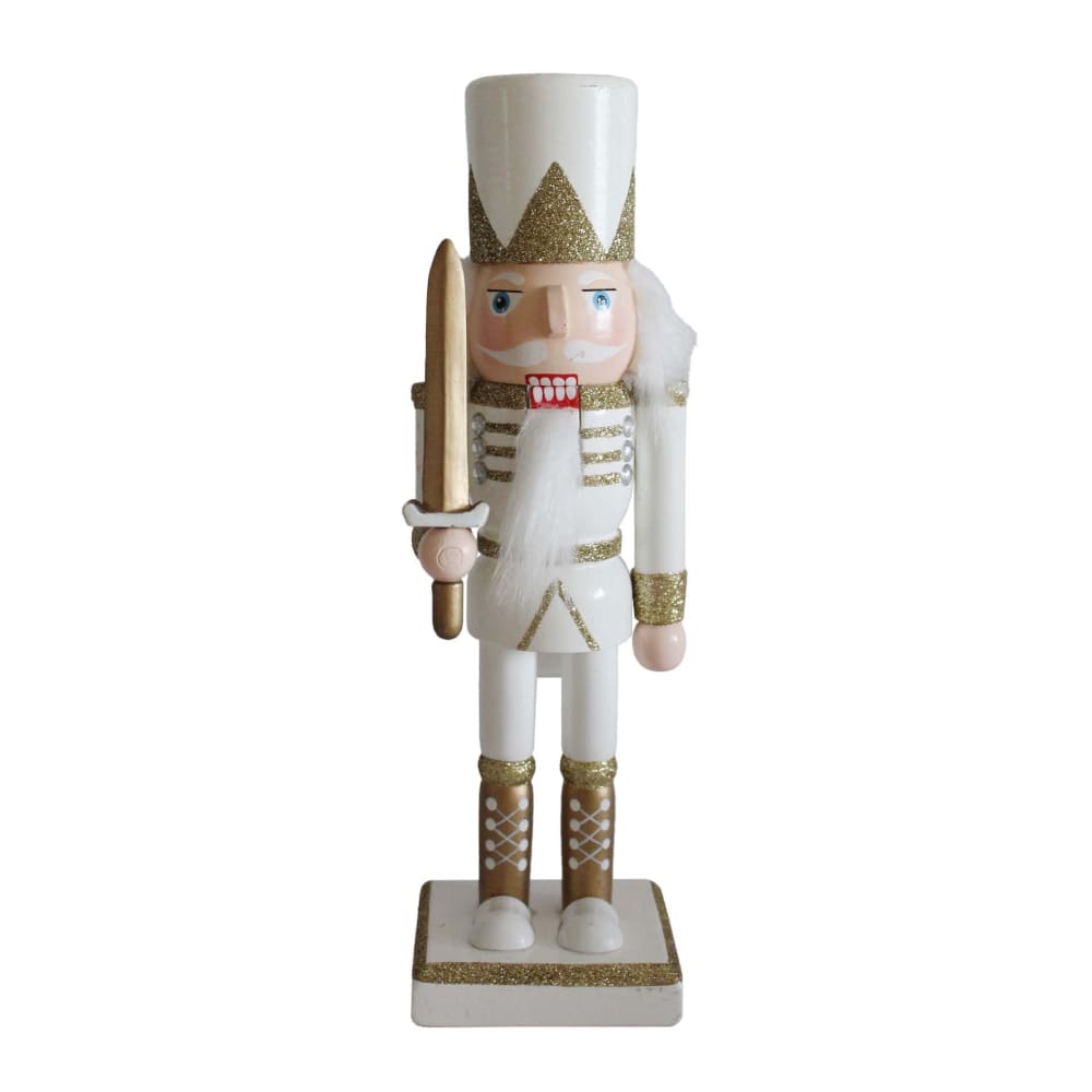 Statuette décorative casse-noisette en bois blanc et or, H 25 cm Statuette décorative casse-noisette en bois blanc et or, H 25 cm