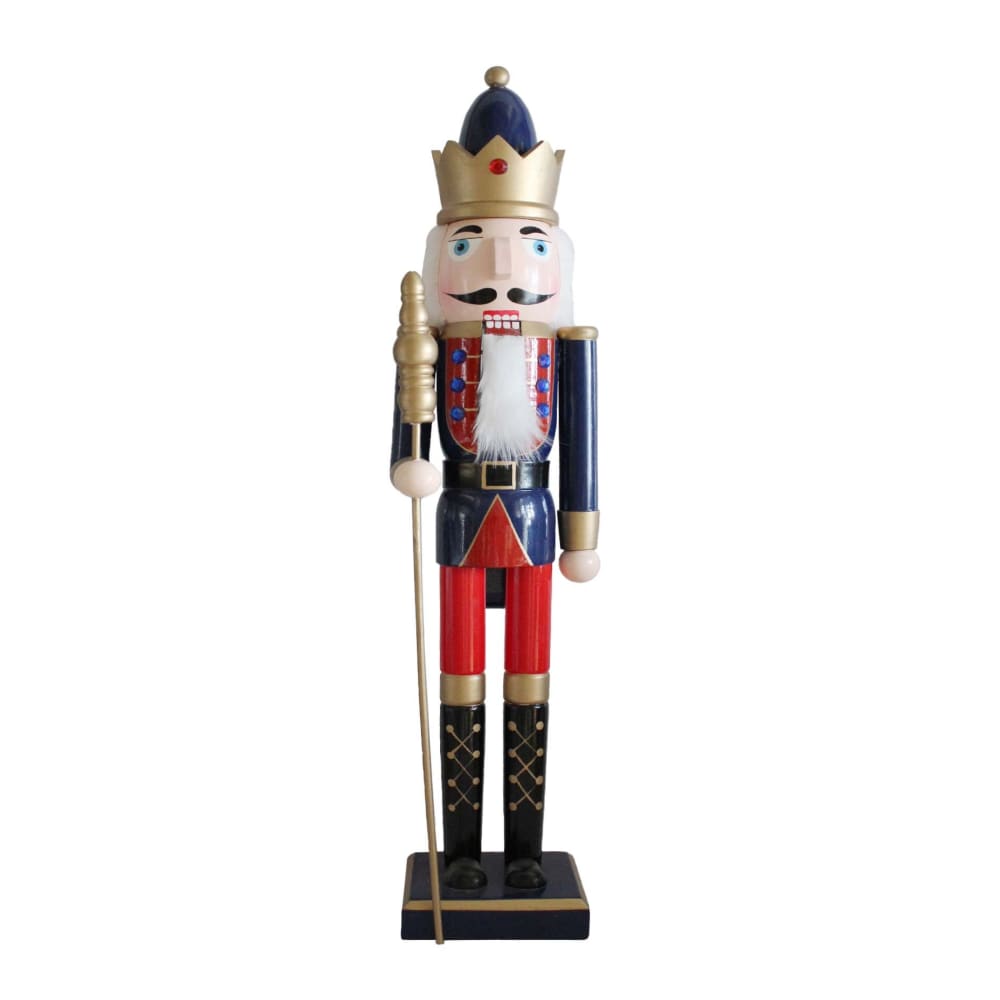 Statuette décorative casse-noisette en bois bleu et rouge, H 55 cm Statuette décorative casse-noisette en bois bleu et rouge, H 55 cm