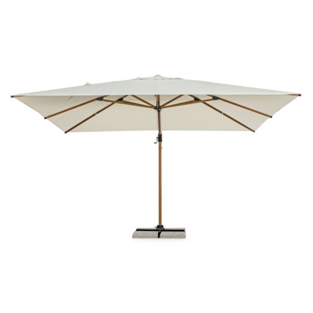 Parasol avec bras en aluminium effet bois, toile beige 4x4