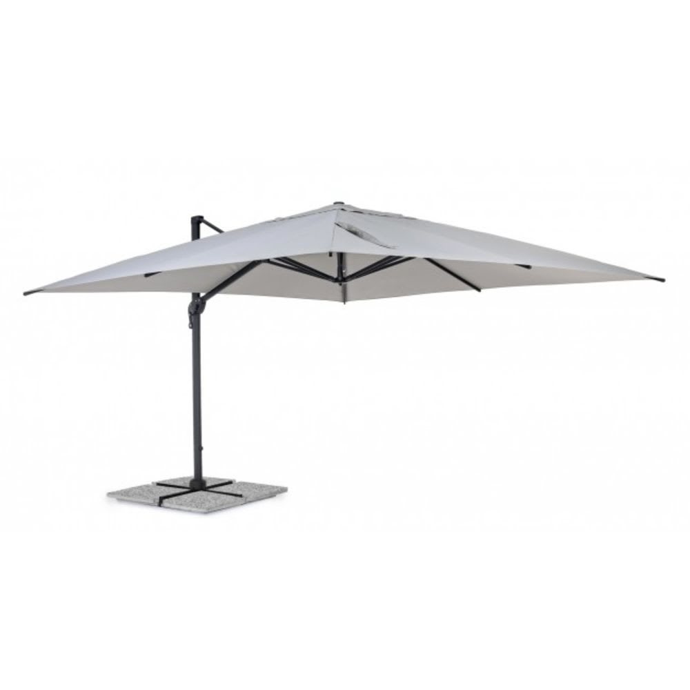 Grand parasol avec bras en aluminium anthracite et toile gris 4x4