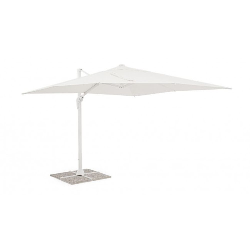 Grand parasol suspendu avec mât en aluminium et toile blanche 3x3