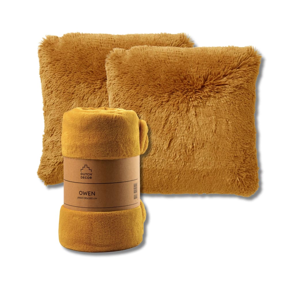Set de 2 coussins avec plaid Jaune