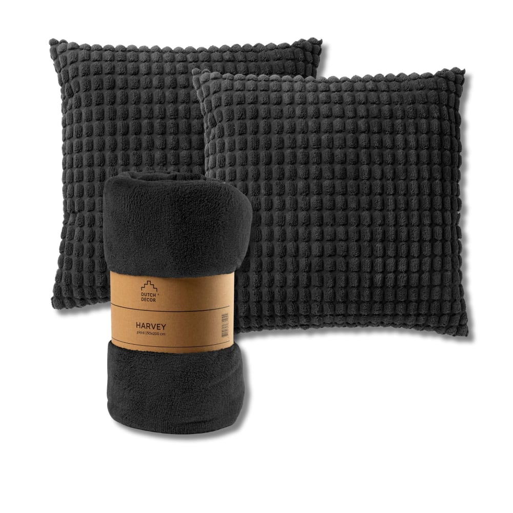 Set de 2 coussins avec plaid Noir