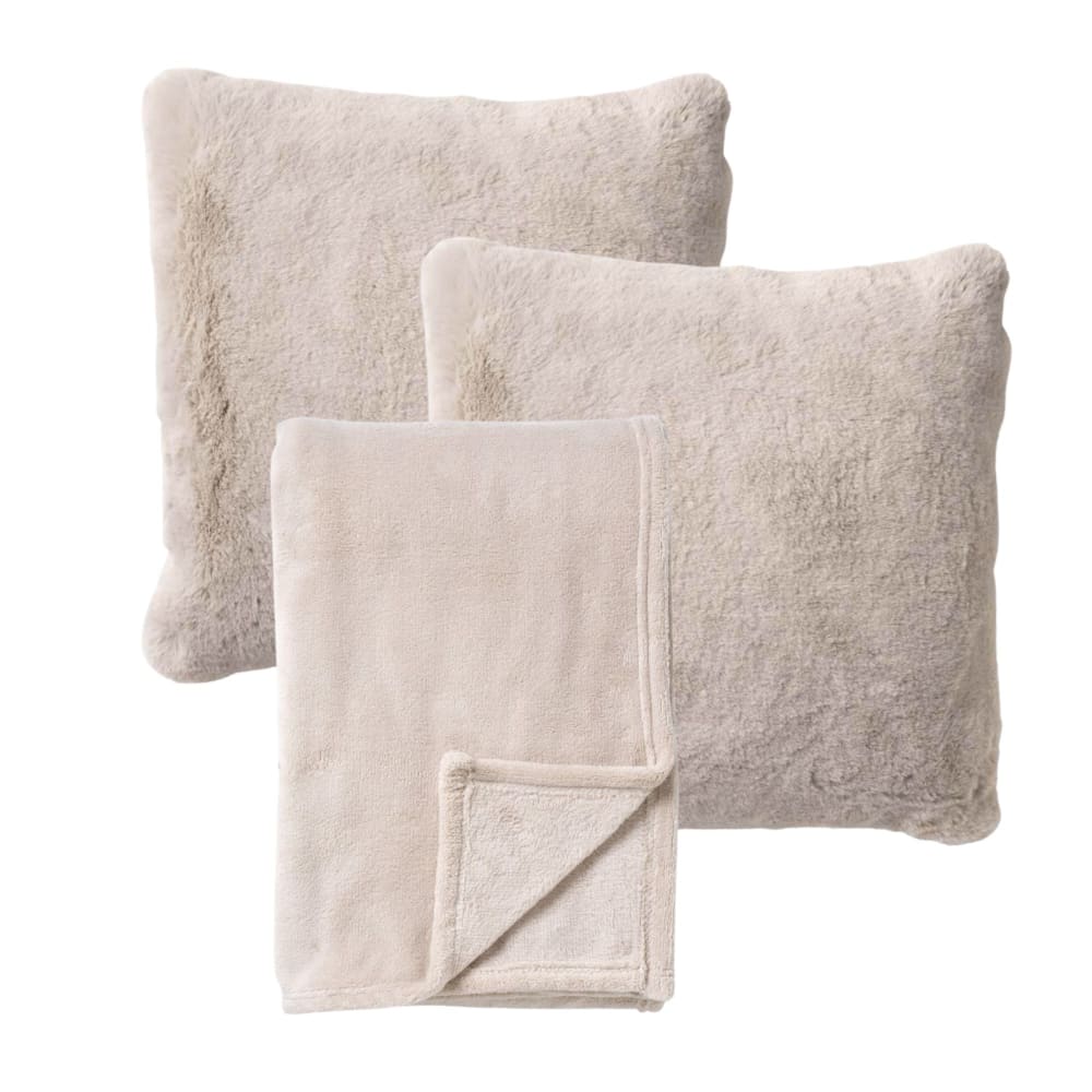 Set de 2 coussins avec plaid Beige