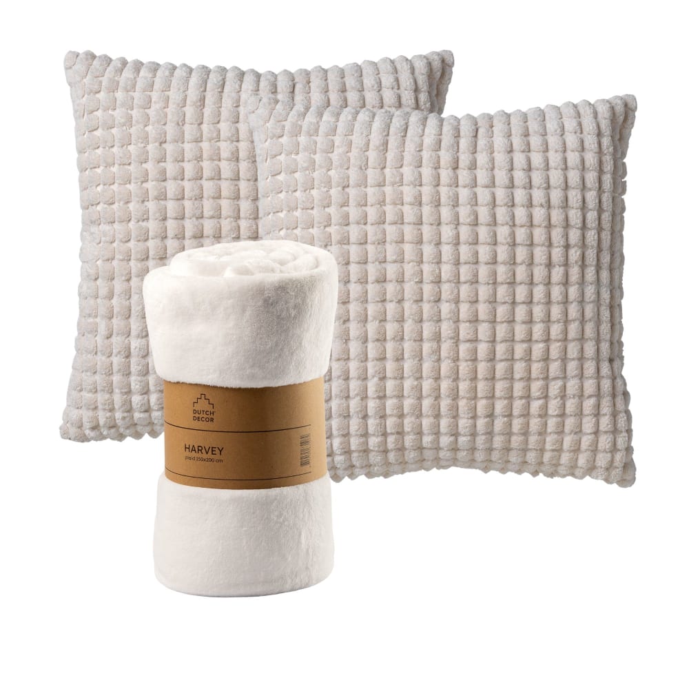 Set de 2 coussins avec plaid Blanche