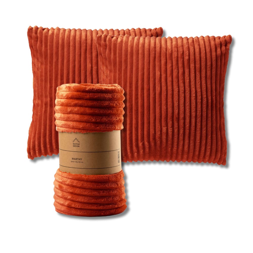 Set de 2 coussins avec plaid Orange