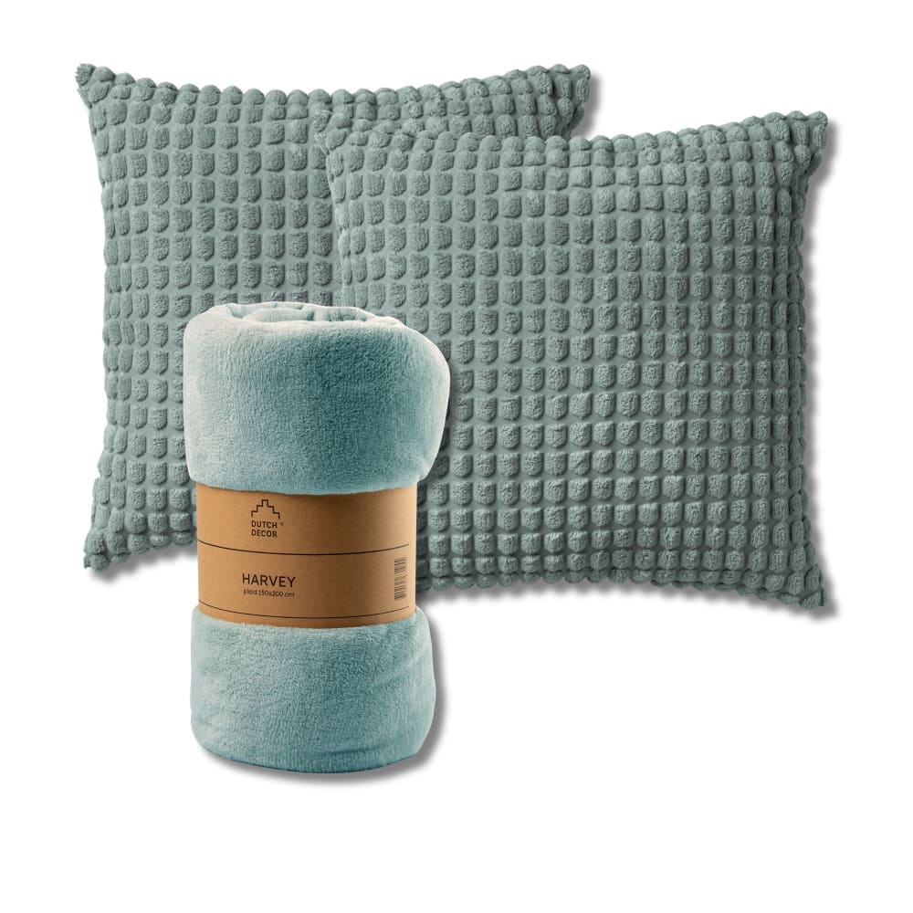 Set de 2 coussins avec plaid 45x45cm vert