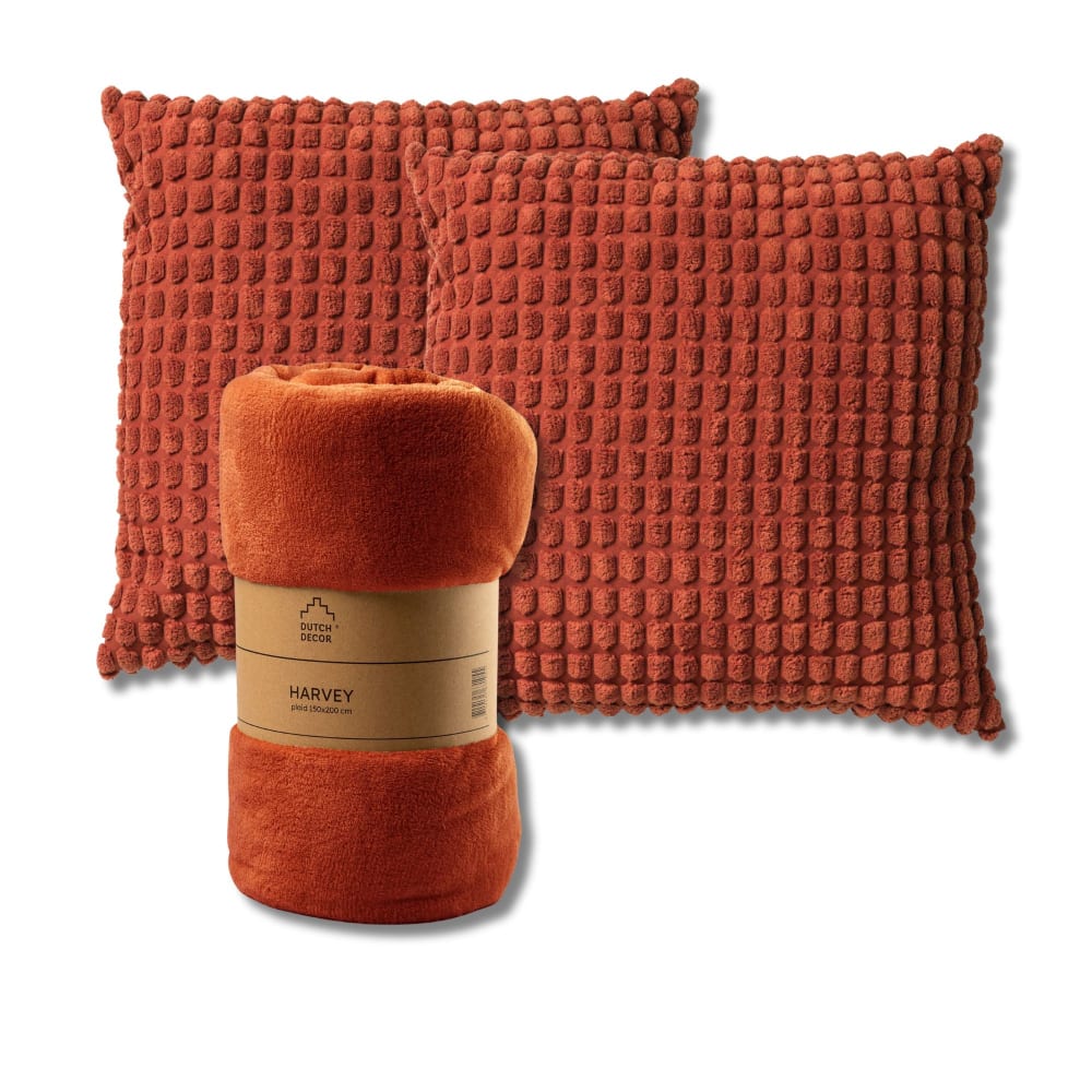 Set de 2 coussins avec plaid Orange