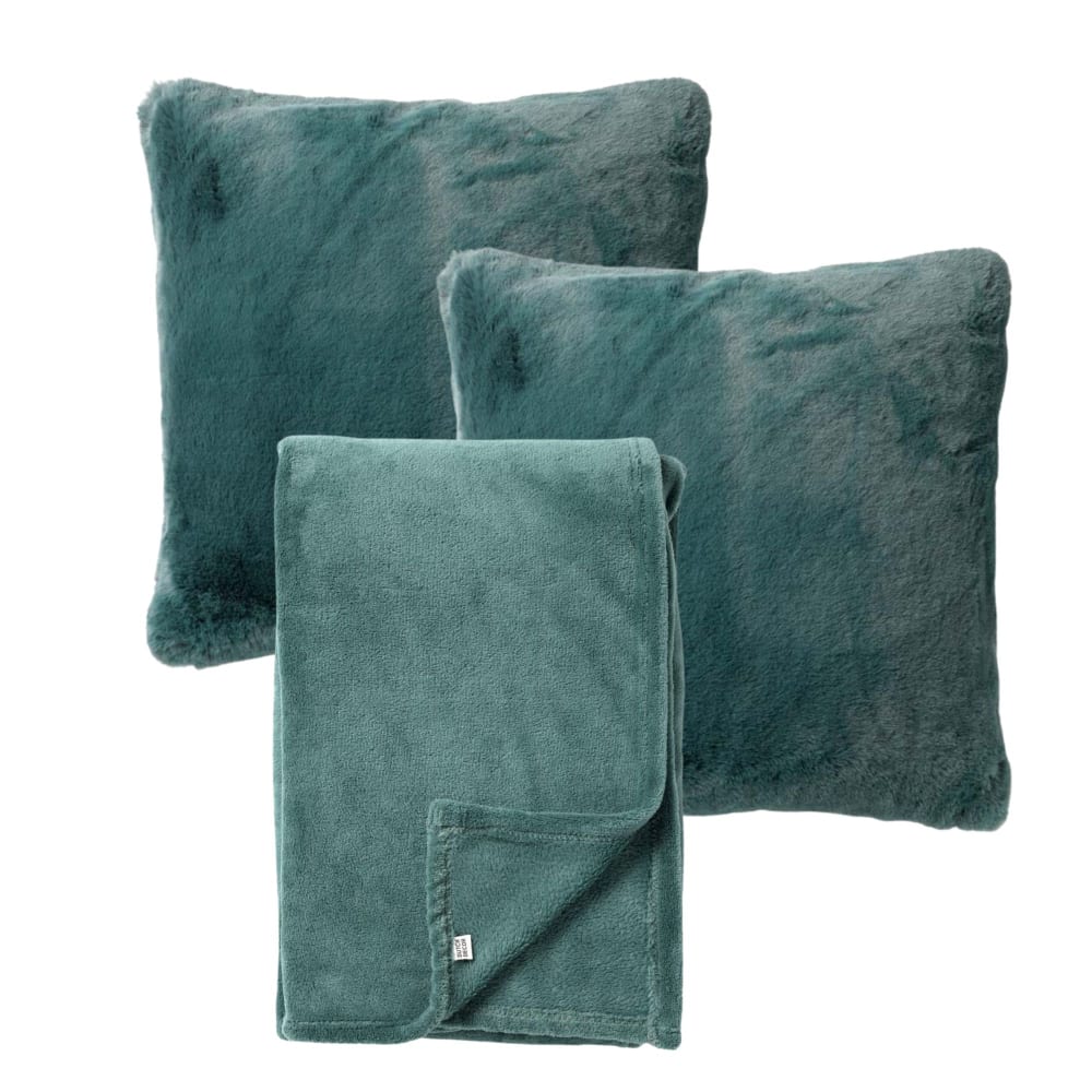Set de 2 coussins avec plaid Vert