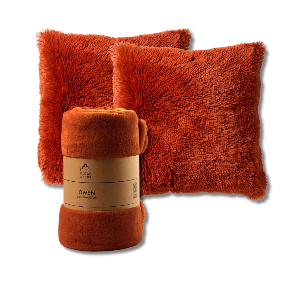 Set de 2 coussins avec plaid Orange