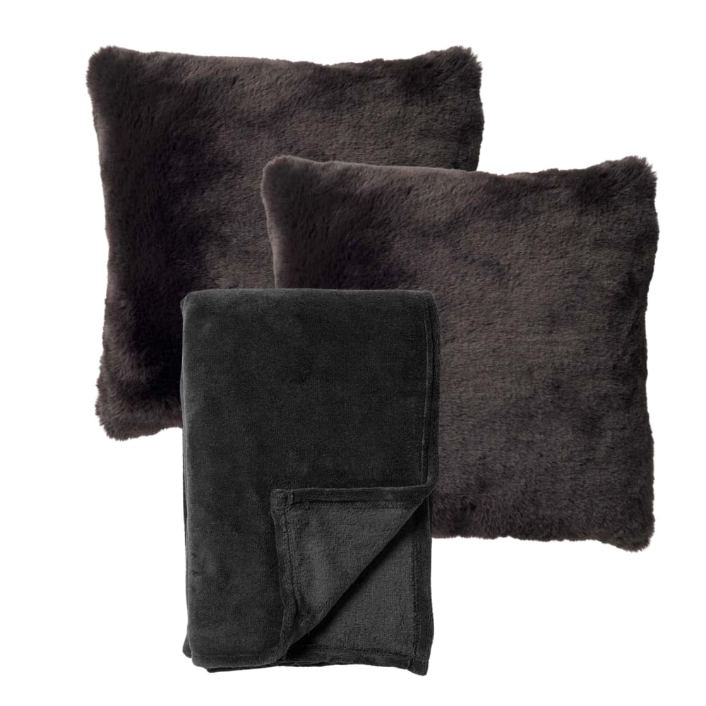 Set de 2 coussins avec plaid Noir