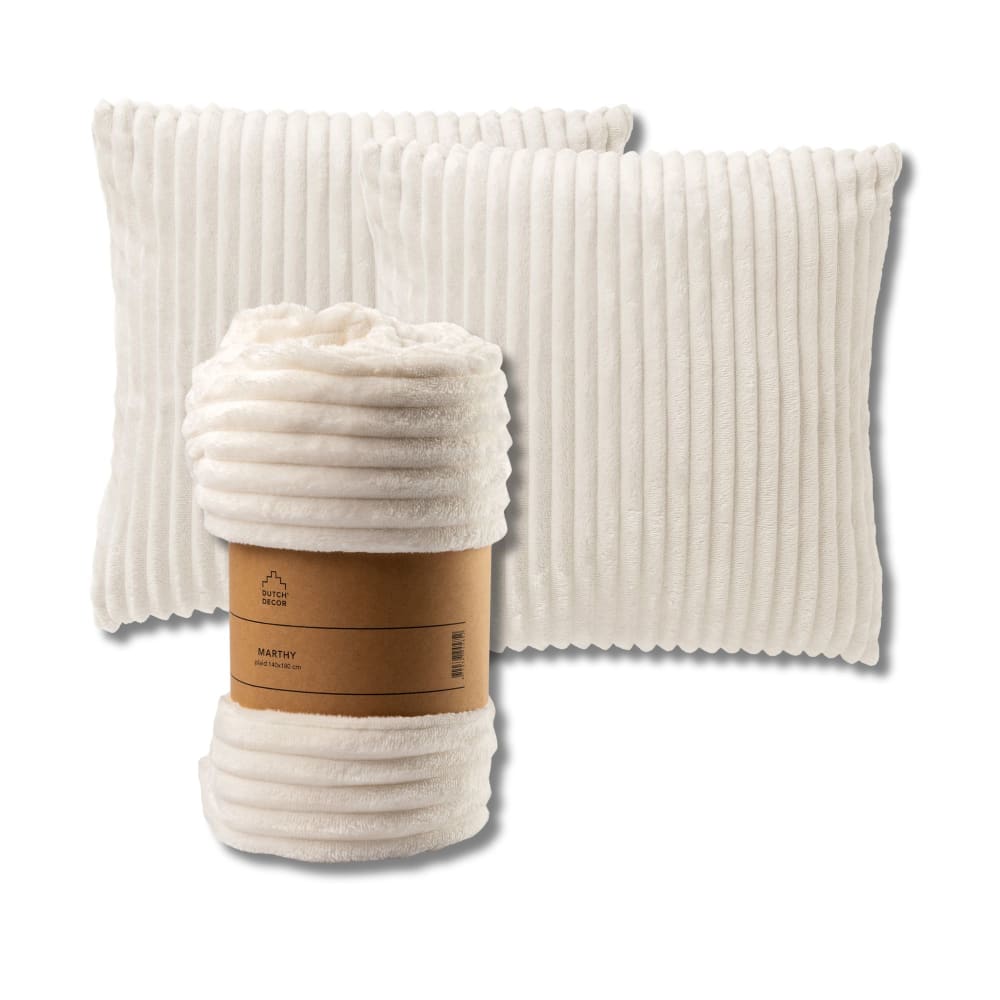 LOT PROMO -   Mart & Marthy - 2 coussins 45x45 cm - 1 plaid 140x180 cm
