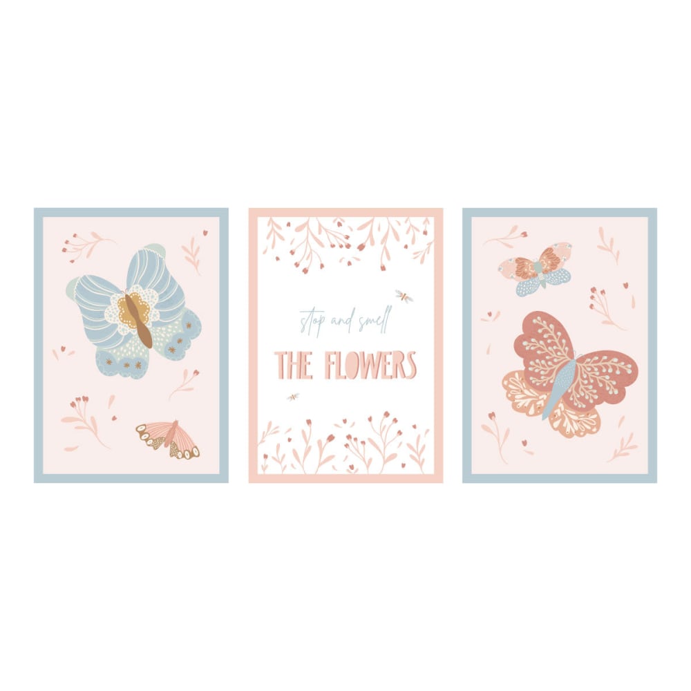 Decochic Kunstdruck-Set (3er-Set) Schmetterlingen Hellblau und Rosa 21x29,7 cm MEHRFARBIG PVA - POLYVINYLACETAT Kinder