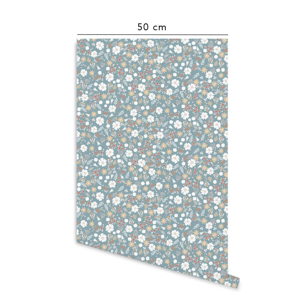 Papier peint vinyle adhésif fleurettes bleu 50x300 cm — vue 3