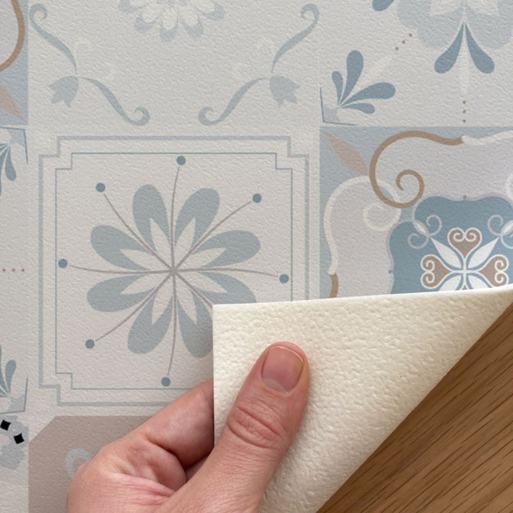 Tapis vinyle carreaux vintage bleu taupe 48x198 cm — vue 4