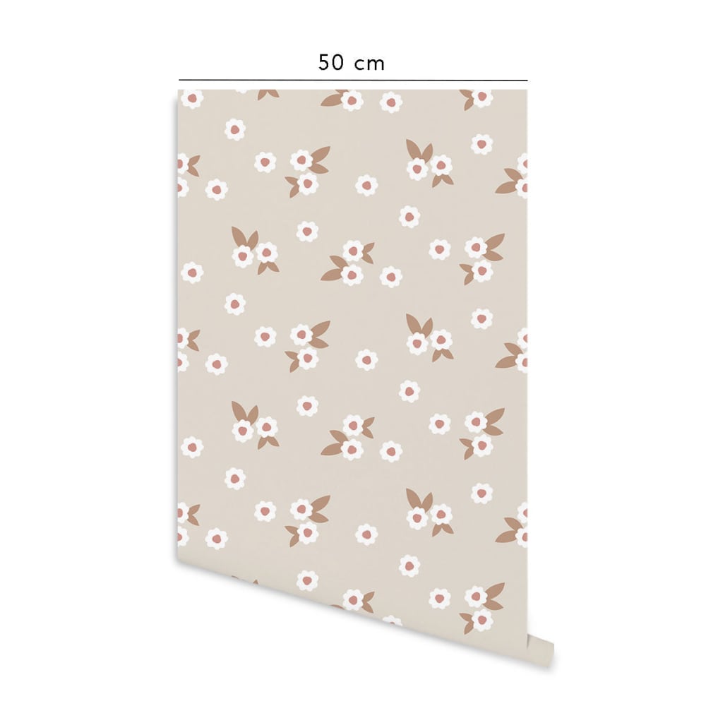 Papier peint vinyle adhésif floral beige 50x300 cm — vue 3
