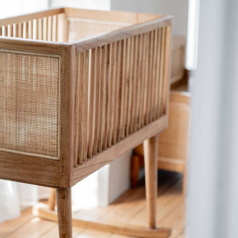 Berceau à bascule bois cannage naturel 84 x 84 cm