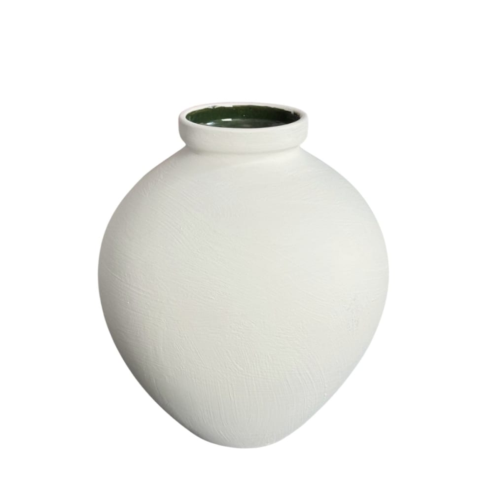 Vase artisanal en terre cuite - intérieur émaillé blanc H.29cm