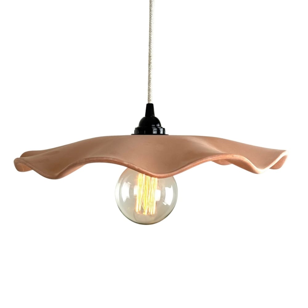 Suspension en terre cuite ondulée avec câble lin beige D.40cm