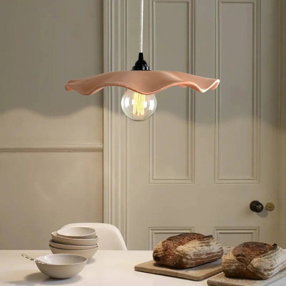 Suspension en terre cuite ondulée avec câble lin beige D.40cm — vue 3