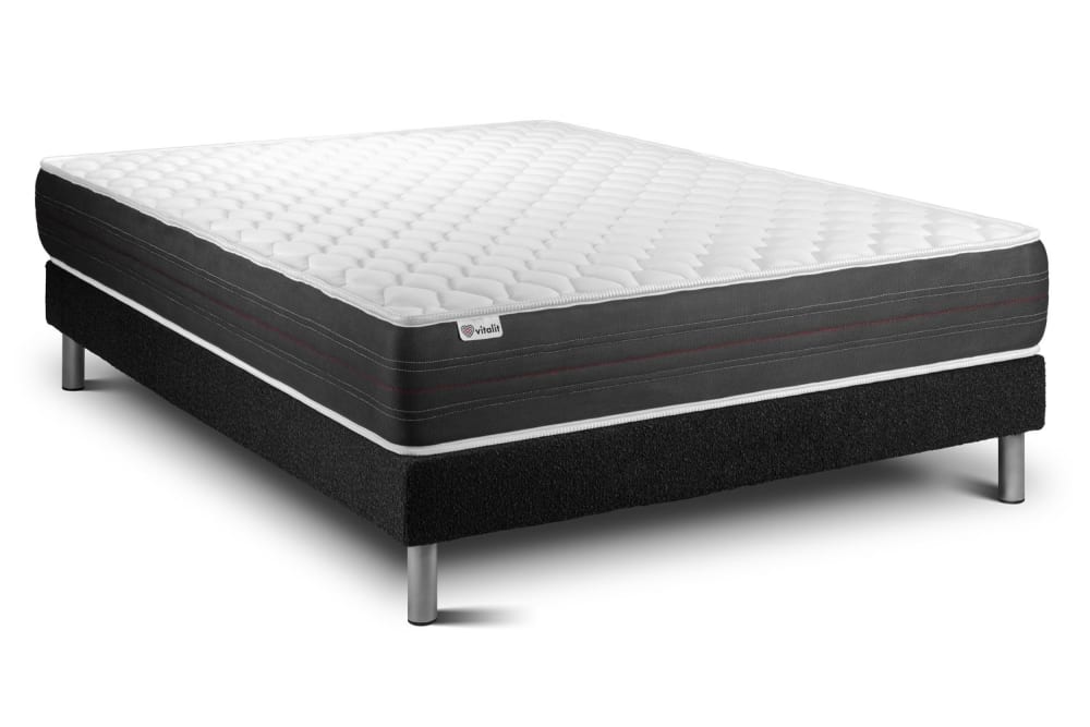 Ensemble 140x190 Matelas Ressorts ensachés Sommier kit Noir