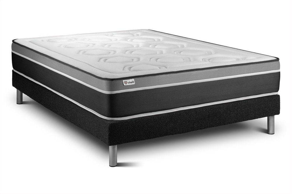 Ensemble 200x200 Matelas Hybride Sommier kit Noir